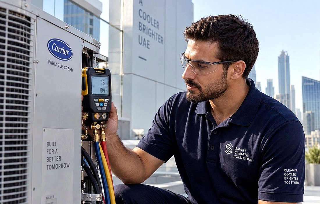 Outdoor HVAC condenser inspection and cooling maintenance capability